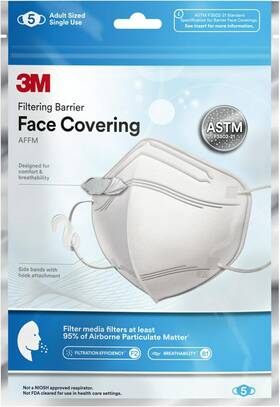 Affm-5 3m Filtering Barrier Face Covering One 1 Count Pack Of 5 White