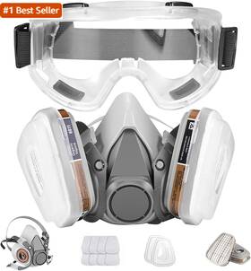 Baomao 744759615251 Respirator Mask Half Facepiece Gas With Safety Glasses Reusable Professiona