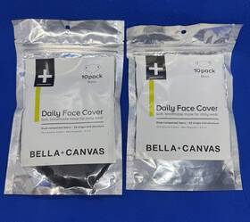 Bella Canvas 884913729049 Lot 2 New 10 Pk 20 Masks Daily Face Covering Black Dual Soft Fabric