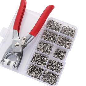 Snap-200-sliver Bositigo 800pcs/200set Silver Metal Snap Button Kit With Fastener Pliers 9.5mm F