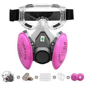 6200 Cakomala 791328366489 Respirator Mask With Filters Half Face Gas Safety Glasses Reusable