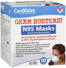 017106201 Caremates Germ Busters N95 Masks 10 Ea