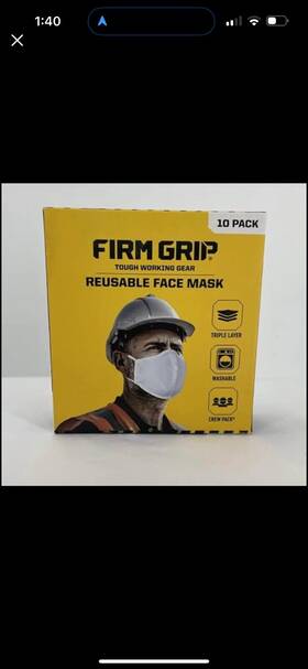 67154 Firm Grip Reusable Face Masks Triple Layer Washable Heavy Duty