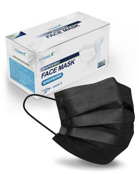 Fricare 860003731468 Disposable Face Masks 3-ply Astm Level 3 1 Count Pack Of 50 Black