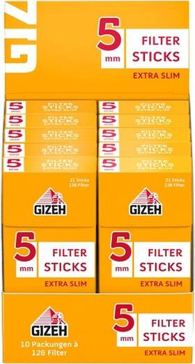 16082 Gizeh Filter Sticks Extra Slim 5.3mm Diameter 1 Box 10 Packs / 126 Filters