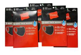 Hanes 194959189241 5 Packs Of Kids 100% Cotton Fabric Reusable Face Mask Washable Black