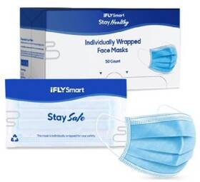 Iflysmart 061623355939 Individually Wrapped Face Masks 50 Count Disposable Blue New Sealed