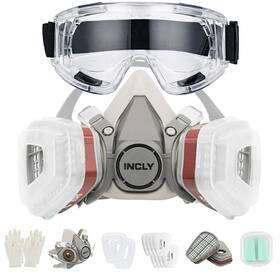 Incly 708302995320 Respirator Half Face Cover For Chemicals And Paint With Goggles Asbestos S