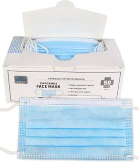 M5080 Intco Medical Procedure Face Mask With Earloops Blue Box Of 50