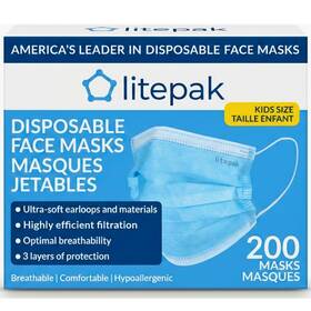 Litepak 880158718879 200pcs Kids Disposable Face Masks - 3 Ply 200 Count Pack Of 1 Blue