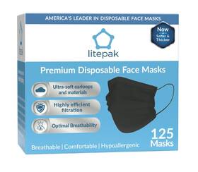 Litepak 880796780061 125-pack Disposable Face Mask Premium 1 Count Pack Of 125 Black