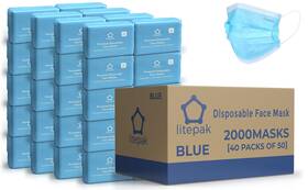 Litepak 880841650257 2 000pcs Disposable Face Masks- 3 Ply Breathable 2000 Count Pack Of 1 Blue