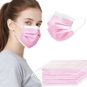 Masks01-pi Maqihan 100 Pcs Pink Disposable Face Mask - 3 Ply Filter 1 Count Pack Of