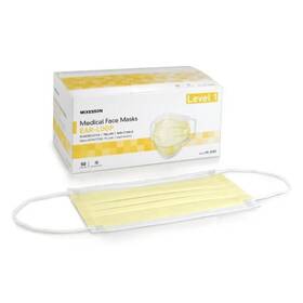 91-2101 Mckesson Astm Level 1 Face Masks Adult 3-layer Pleated Earloops One Size Yellow