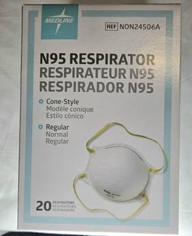 Non24506a Medline N95 Respirator Face Mask Cone Style Regular Niosh Approved 20ct