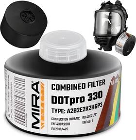 Mira Safety 445027221282 - Dotpro 330 Industrial Grade Gas Mask Filter A2 B2 E2 K2 Hg P3