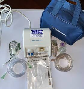 Ne-c25 Omron Comp Air Breathing Machine Sm Masks Hoses Manual Carry Case Works