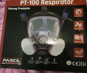 Pt-100 Parcil Safety Full Face Gas Mask And Organic Vapor Respirator Open Box