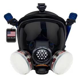 Parcil Safety 313041764726 Smoke Black Full Face Organic Vapor Respirator And Gas Mask With 2 Threaded P-a