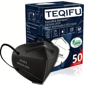 Te-kn95-01 Teqifu 50pcs Kn95 Face Mask Black 5 Layer Cup 1 Count Pack Of 50