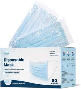 Wchs700-50 Wecare Disposable Face Mask Individually Wrapped - 50 Pack Printed Blue