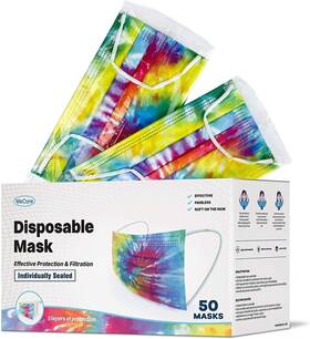 Wmn100017 Wecare Disposable Face Mask Individually Wrapped - 50 Pack Colored Tie Dye
