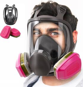 60926 Wyaju 726084229976 Full Face Respirator Mask With Filters Reusable Anti-fog Gas Ac