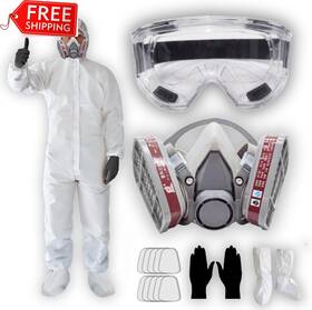 Uei8827415 Zimchado Hazmat Paint Suit Plus Full Face Respirator Mask And Anti Fog Protection Goggles