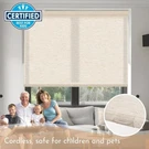 Blackout Cream Linen Natural Woven Metechs Custom Size Cordless Roller Shades. Fixed Price $59.02.