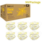 50/PACKAGE Beesure Floral Earloop Masks, Level 3, Daisy Yellow, 100% Latex-free. Fixed Price $19.85.