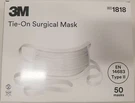 *50-PIECES* 3M Tie-on Surgical EN14683 Type Ii Blue Face Mask 1818. Fixed Price $25.99.