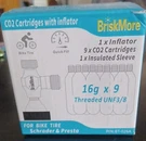New Briskmore 9X16G CO2 Cartridges W/inflator For Bike Tire Schrader & Presta. Fixed Price $19.99.
