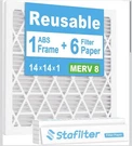 Stafilter Reusable 14X14X1 Air (merv 8), Foldable Frame + 6 Refills. Fixed Price $20.99.